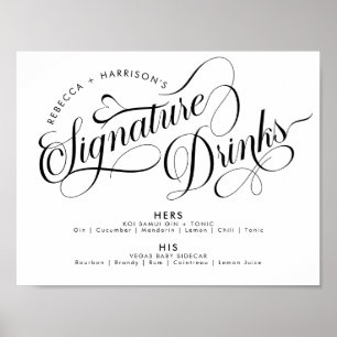Romantische Skriptsignatur Drinks Wedding Bar Post Poster
