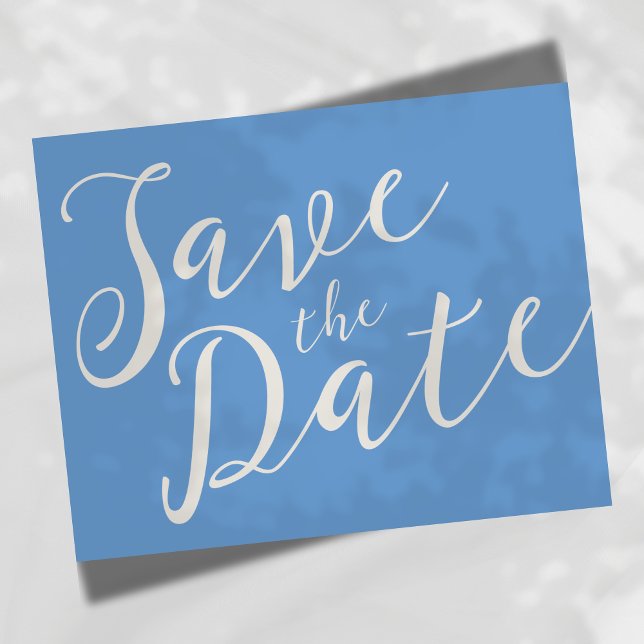 Romantische SkriptWedding Save the Date Postcard (Set the tone for your special day with this Whimsical Blue and Tan Save the Date card. )