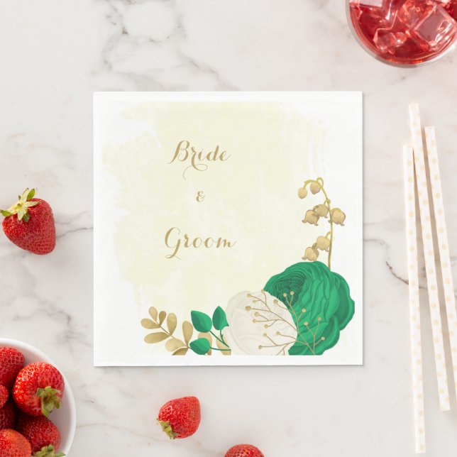 Romantische Smaragdgrün-weiße Blume Gold Serviette (Beispiel)