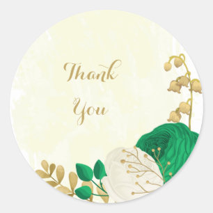 Romantische smaragdgrüne und weiße Blume Hochzeit Runder Aufkleber