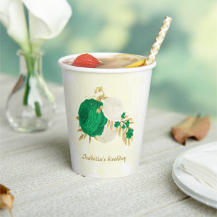 Romantische smaragdgrüne und weiße Blumen mit Gold Pappbecher