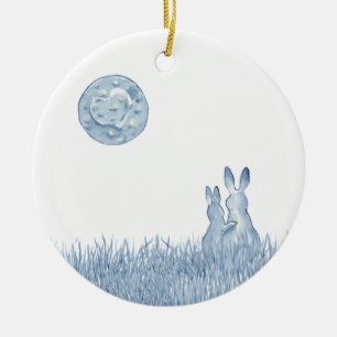 Romantische Snuggle Bunny Liebe Blue Moon Persönl Keramik Ornament
