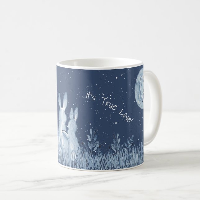 Romantische Snuggle Bunny Liebe Blue Moon Persönli Kaffeetasse (VorderseiteRechts)