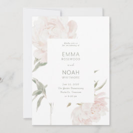 Romantische Soft Blush Pfingstrosen-Hochzeit Einladung