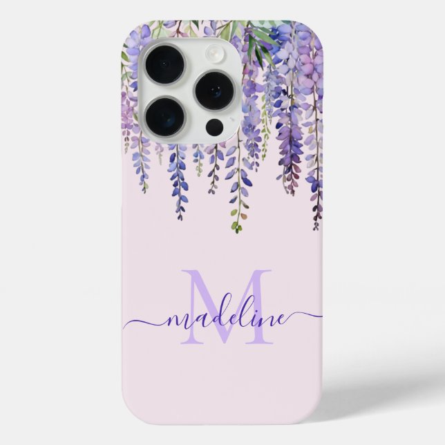 Romantische Soft Lilac Wisteria Monogram Script Na Case-Mate iPhone Hülle (Rückseite)