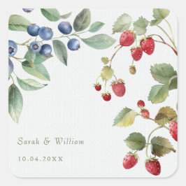 Romantische Sommerbeeren Hochzeitsticker Quadratischer Aufkleber
