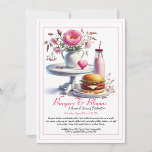 Romantische Sommerparty Wasserfarbe Burger & Pink Einladung