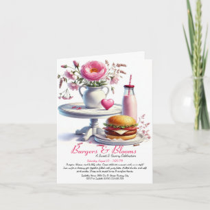 Romantische Sommerparty Wasserfarbe Burger & Pink Einladung