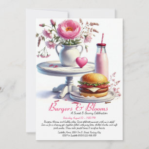 Romantische Sommerparty Wasserfarbe Burger & Pink Einladung