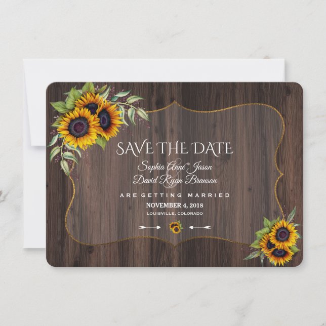Romantische Sonnenblumen Holz Hochzeit retten das  Save The Date (Vorderseite)