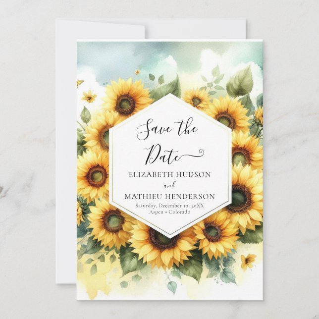 Romantische Sonnenblumenhochzeit Save The Date (Vorderseite)