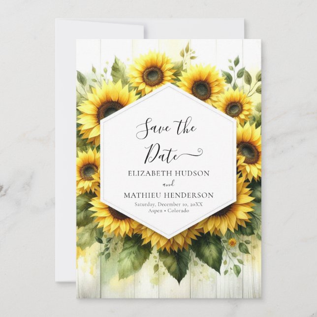 Romantische Sonnenblumenhochzeit Save The Date (Vorderseite)