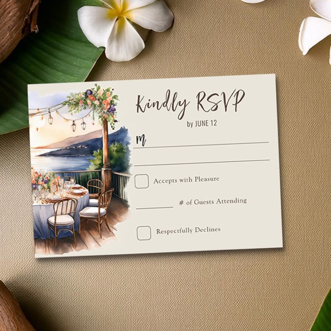 Romantische Sonnenuntergang-Hochzeit RSVP Karte (RSVP Card from the Sunset Beach Wedding Collection by Darling & May)
