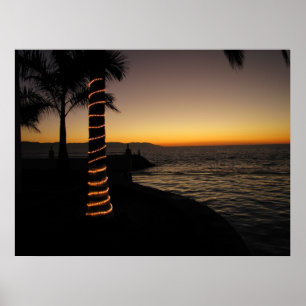 Romantische Sonnenuntergang-Silhouette Poster