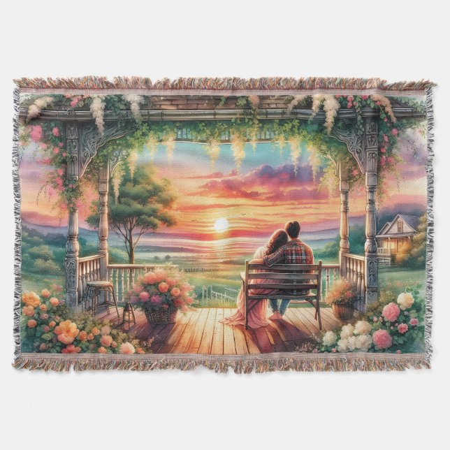 Romantische Sonnenuntergangs-Veranda-Illustration Decke (Vorderseite)