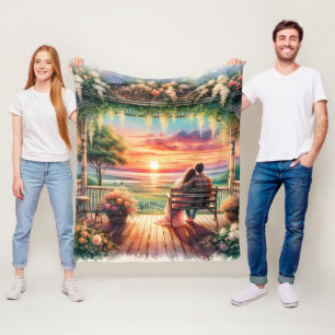 Romantische Sonnenuntergangs-Veranda-Illustration Fleecedecke