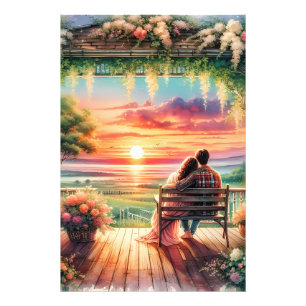 Romantische Sonnenuntergangs-Veranda-Illustration Fotodruck