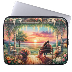 Romantische Sonnenuntergangs-Veranda-Illustration Laptopschutzhülle