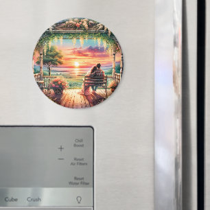 Romantische Sonnenuntergangs-Veranda-Illustration Magnet