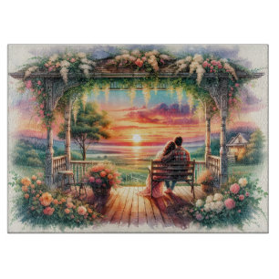 Romantische Sonnenuntergangs-Veranda-Illustration Schneidebrett