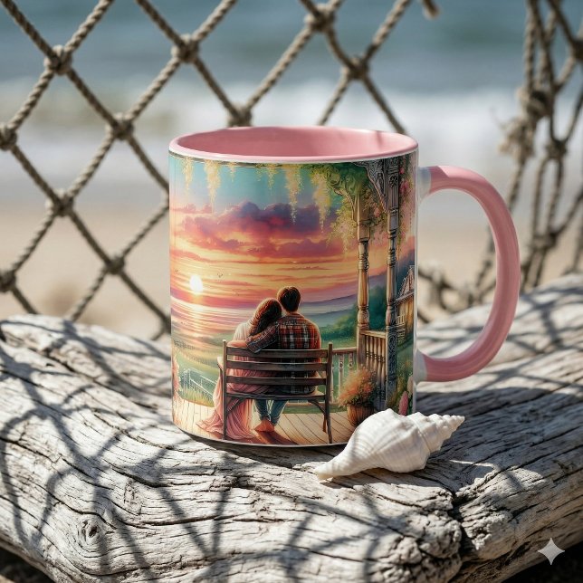Romantische Sonnenuntergangs-Veranda-Illustration Tasse (Romantic Sunset Porch View Illustration Mug)