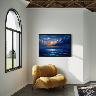 Romantische Sonnenuntergangsmalerei im Ozean - Blu Leinwanddruck