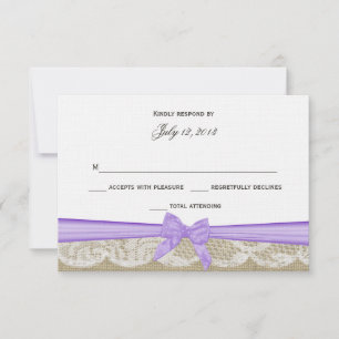 Romantische Spitze und lila Bogen-Antwort RSVP Karte
