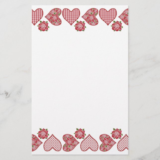Romantische Stationery: Herz und Rote Rose Briefpapier (Vorderseite)