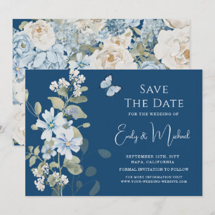 Romantische staubblaue florale Hochzeit Save The Date