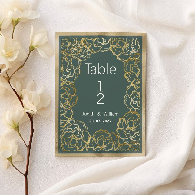 Romantische staubgrüne Rose Tischnummer (Romantic dusty green gold rose flora Table Numbers)