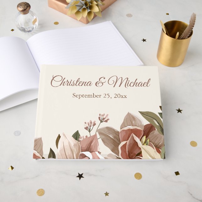 Romantische Staubige Rosenhochzeit Gästebuch (Vorderseite Offen)