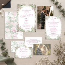 Romantische Staubrose-Blumenbogen-Hochzeitseinladu