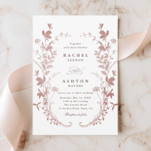 Romantische Staubrose Botanische Hochzeitseinladun