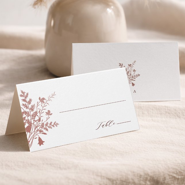 Romantische Staubrose Botanische Hochzeitsplatzkar (Front & Back)