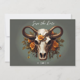 Romantische Steampunk-Bläserkuh-Schädelhochzeit Save The Date