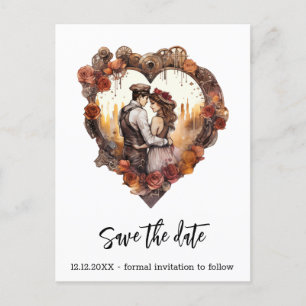 Romantische Steampunk-Hochzeit Herz Ankündigungspostkarte