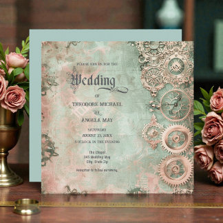 Romantische Steampunk-Zahnräder-Hochzeitseinladung Einladung