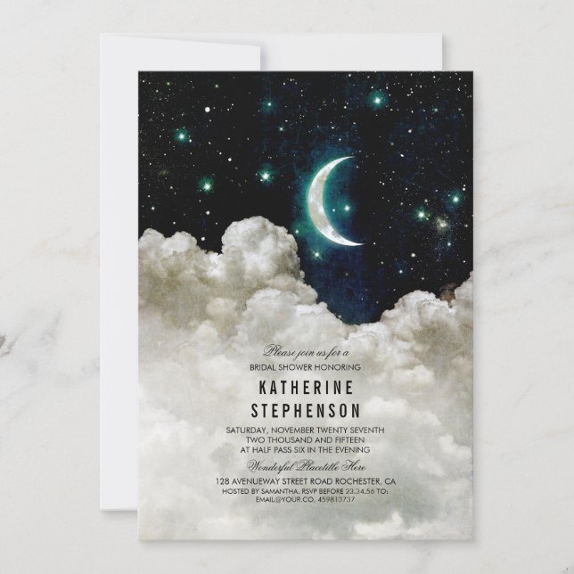 Romantische Sterne und das Brautparty des Mondes Einladung (Vorderseite)