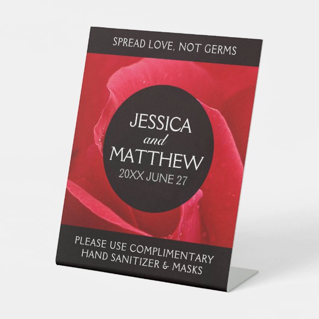 Romantische stilvolle Rote Rose Floral Wedding Saf Sockelschild (Vorderseite)