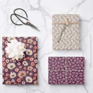 Romantische, stimmungsvolle, pflaumenfarbene, viol geschenkpapier set