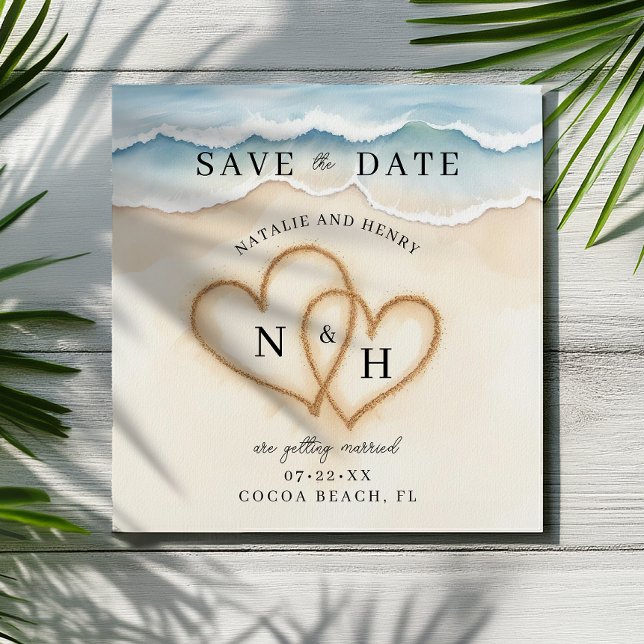 Romantische Strandherzen Save the Date | Aquarell (Tropical Save The Date Card)