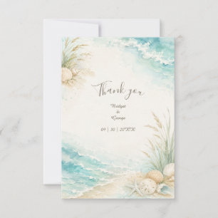 Romantische Strandhochzeit Wasserfarbe Strand Dankeskarte