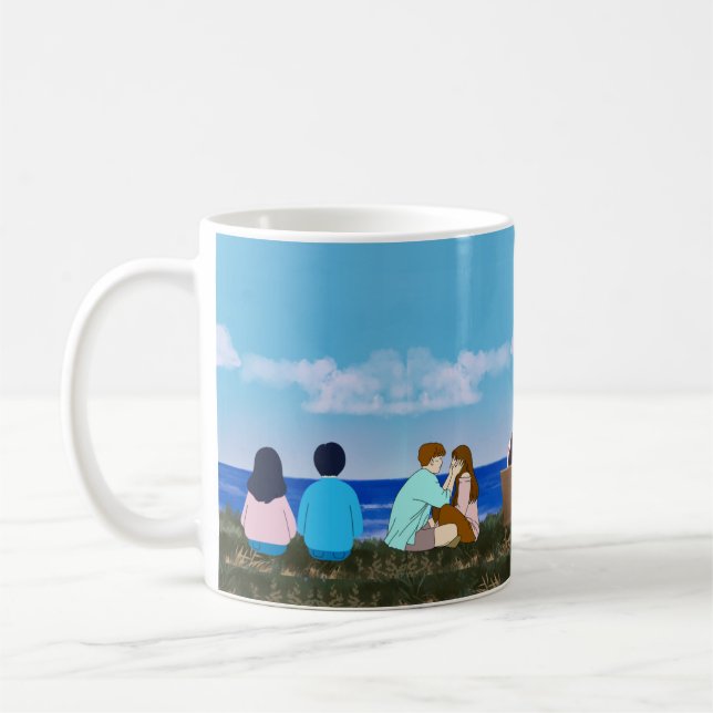 Romantische Strandpaar-Illustration Kaffeetasse (Links)