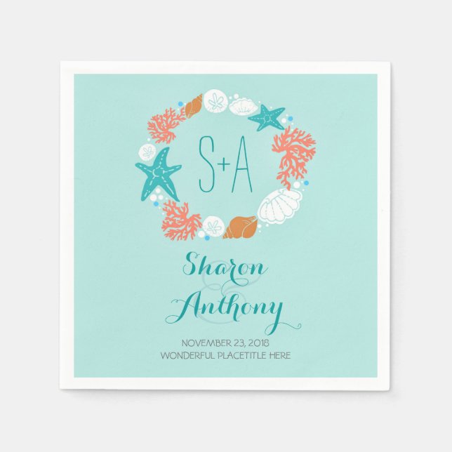 Romantische Strandschätze Hochzeitspapier Napkins Serviette (Vorderseite)