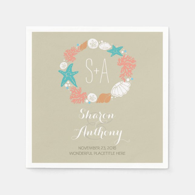 Romantische Strandschätze Hochzeitspapier Napkins Serviette (Vorderseite)