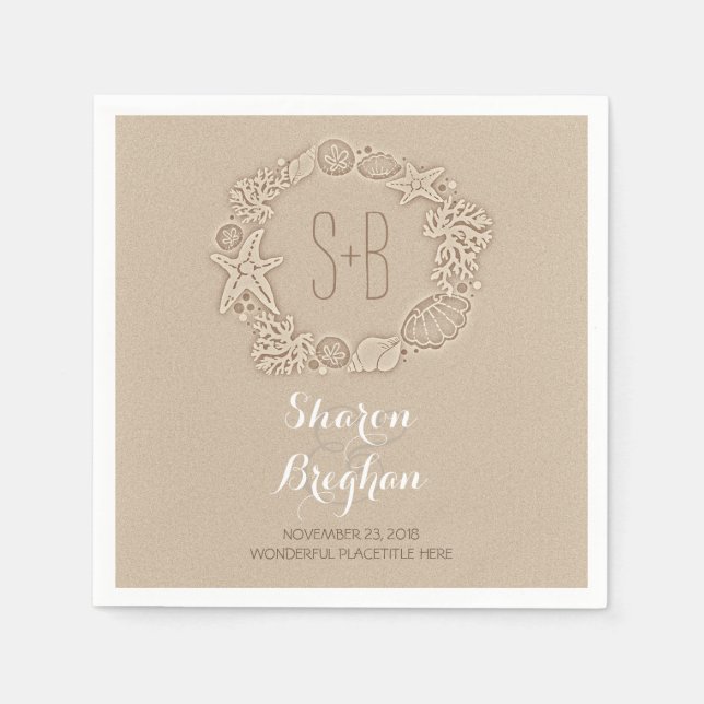Romantische Strandschätze Sand Hochzeitspapier Nap Serviette (Vorderseite)