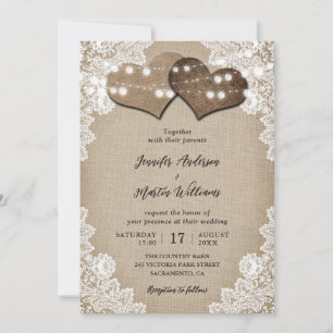 Romantische String Lights Burlap and Lace Wedding Einladung