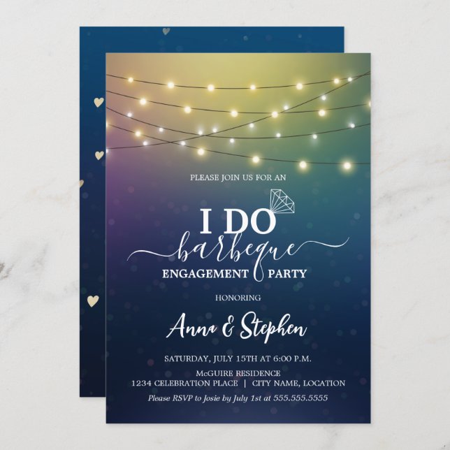 Romantische String Lights I Do GRILLEN Einladung (Vorne/Hinten)