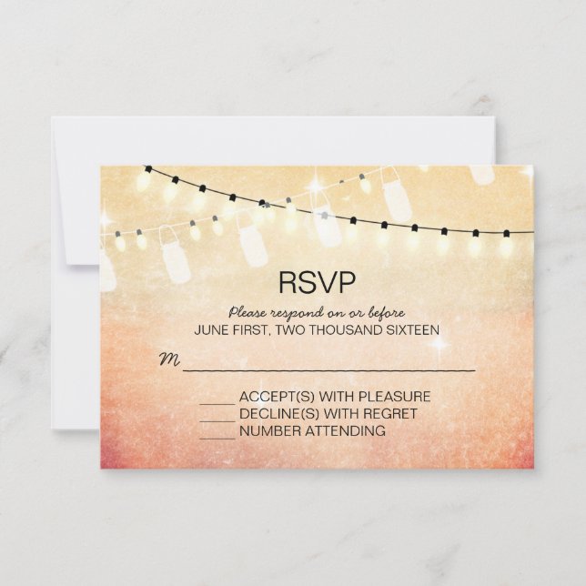Romantische String Lights RSVP Cards (Vorderseite)