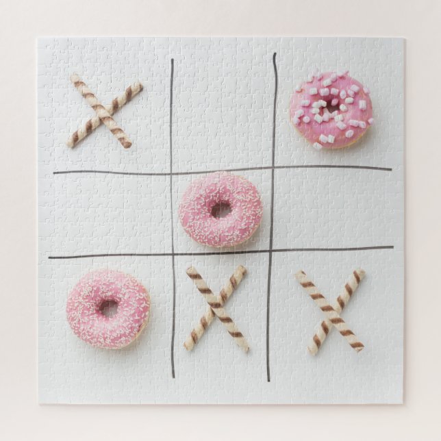 Romantische süße Liebe Moderne Donut Tic Tac Toe Puzzle (Vertikal)